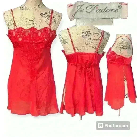 Je Tadore Lingerie Top Red Lace Embroidered Size M - Picture 1 of 9